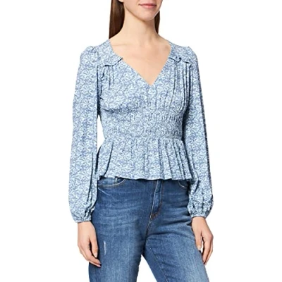 Abbildung von NA KD Damen Marked Waist Blouse Bluse, blau, 42 EU