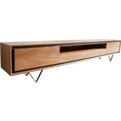 Abbildung von Lowboard Stonegrace 240 cm Akazie Natur 2 Türen 1 Fach Schubladen Steinfurnier V Fuß