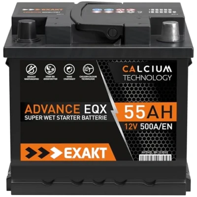 Abbildung von EXAKT Autobatterie 12V 55Ah Starterbatterie PKW KFZ Auto Batterie (55Ah)