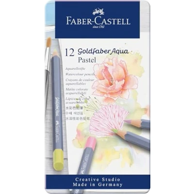 Abbildung von FABER CASTELL 114622 Aquarellstift Aqua Goldfaber, 3,3 mm Mine, 12 Pastellfarben im Metalletui