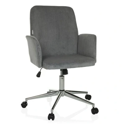Abbildung von hjh OFFICE Homeoffice Stuhl gepolstert mit Cord Optik SOLAO Schreibtischstuhl Drehstuhl Rollen höhenverstellbar, Grau