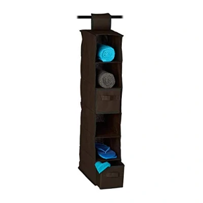 Abbildung von Relaxdays 14.99+R11: W11+R12 Hängeregal Stoff, Hängeaufbewahrung, 6 Fächer, 2 Schübe, für Kleiderschrank, HBT: ca. 82x14,5x30 cm, braun, canvas
