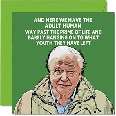 Abbildung von Lustige David Attenborough Geburtstagskarte für Männer und Frauen Witz Banter Happy Birthday Karten Mama, Vater, Bruder, Schwester, Sohn, Tochter, Oma, 145 mmx145 mm, 21. 30. 40. 50. 60. Tag