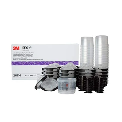 Abbildung von 3M PPS 2.0 Spritzpistolenbecher, Deckel und Liner Kit, 26114, Mini, 170 ml, 200 Mikron Filter, Verwendung für Autos, Möbel, Haus mehr, 1 Farbbecher, 50 Einwegdeckel Einlagen, 32