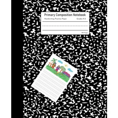 Abbildung von Primary Composition Notebook: Grades K 2 School Exercise Book, Black Marble, Handwriting Practice Paper (Dotted Midline and Picture Space)