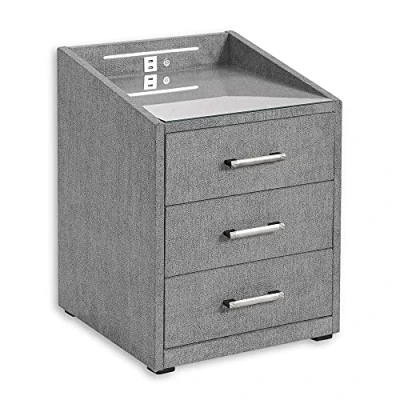 Abbildung von Stella Trading MOON Nachttisch Boxspringbett, Uran Dunkelgrau Funktionaler Nachtschrank mit USB Anschluss und LED Beleuchtung 47 x 61 46 cm (B/H/T)