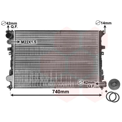 Abbildung von VAN WEZEL 09002089 Kühler, Motorkühlung Aluminium 670 473 35 *** IR PLUS mit Dichtungen Verschlussstopfen Kühlrippen mechanisch gefügt