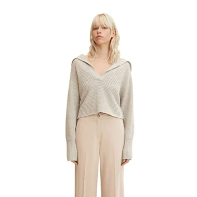 Abbildung von TOM TAILOR Denim Damen Strickpullover mit Kragen 1033052, 30224 Cloud Grey Melange, L