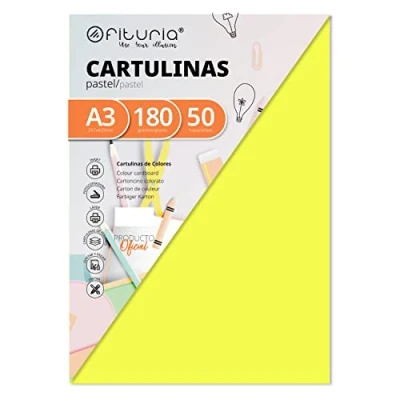 Abbildung von OFITURIA FAB 16557 Pack de 50 Cartulinas ColorAmarillo Tamaño A3, 180 g