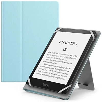 Abbildung von MoKo Universal Hülle für 6 6,8 7 Zoll Schutzhülle mit Handschlaufe &amp; Verstellbarem Ständer Fire Tablet/Kindle/Kobo/Voyaga/Lenovo/Sony Kindle eBooks E Reader Tablet, Reines Himmelblau