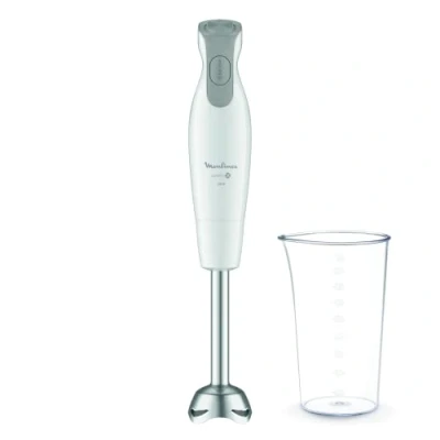 Abbildung von Moulinex Dailychef Weiß DD5511 Stabmixer, 600 W, bis zu 30% schnellere Ergebnisse, 2 Geschwindigkeiten, ergonomischer Griff, spritzwassergeschützter Edelstahlfuß, Messbecher 800 ml,