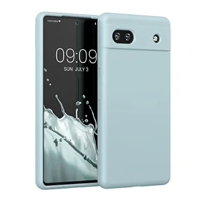 Abbildung von kwmobile Hülle kompatibel mit Google Pixel 6a Silikon Handy Case Handyhülle weiche Oberfläche kabelloses Laden Cool Mint