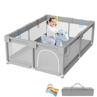 Abbildung von Laufstall Baby, 150x180cm, Laufgitter Baby mit Atmungsaktivem Netz, Saugnäpfen, Große Sicherheitsspielplatz 4 Trainingsschlaufen