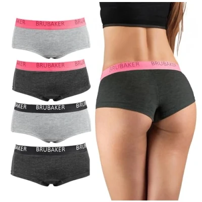 Abbildung von BRUBAKER Panty 4er Pack Damen Panties Unterhosen Slips aus Baumwolle (Elastisch, weich und atmungsaktiv, 4 St) Hipster Unterwäsche Set mit Stretch Bund