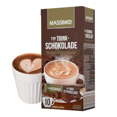 Abbildung von Massimo Feine Trinkschokolade, 16er Pack (16 x 250g), Kakaohaltiges Getränkepulver, Kakaopulver für heiße Schokolade, löslich, cremig, Vorratspackung