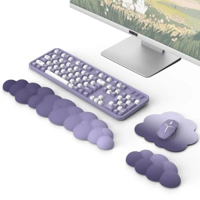 Abbildung von MoKo Wolke Handgelenkauflage, Ergonomisch Weich Cloud Handauflage Tastatur Maus Handballenauflage Set, Verbessertes Rutschfest PU Leder Mauspad für Büro Gaming Computer Laptop, Lila