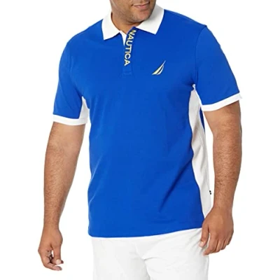 Abbildung von Nautica Herren Short Sleeve Color Block Performance Pique Poloshirt, Helles Kobaltblau, XL EU
