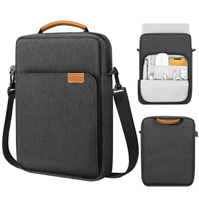 Abbildung von MoKo 13,3 14&quot; Laptop Hülle, Tragetasche Kompatibel mit MacBook Air 13 M3 M2 2024 2018, Pro 14 2021, Galaxy Tab S8 Ultra 14,6&quot;, Schultergurt &amp; Griff, Schwarz+Grau