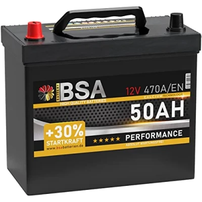 Abbildung von BSA ASIA Autobatterie 50Ah 12V 470A/EN Batterie Plus Pol Links 30% mehr Startleistung ersetzt 45Ah 47Ah