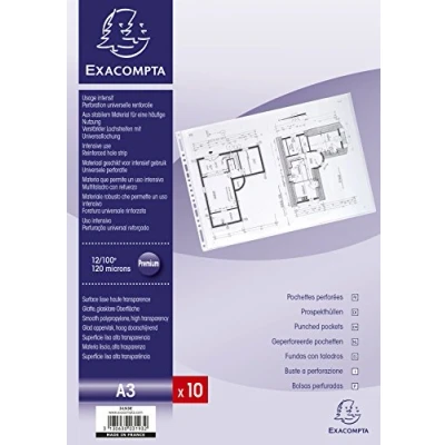Abbildung von Exacompta 3193E 10er Pack Premium PVC Kunststoff Prospekthüllen. für DIN A3 Quer transparent glasklar oben offen Klarsichtfolie Plastikhülle Klarsichthülle ideal Ordner Ringbücher und Hefter
