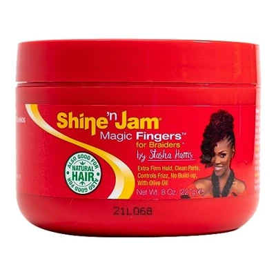 Abbildung von Ampro Shine n Jam Magic Fingers Gel für Zöpfe. Bietet festen Halt mit nicht fettendem Glanz. Stärkt das Haar Seidenproteinen. Funktioniert bei jeder Haarstruktur, um mehrere Styles zu kreieren. 2