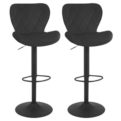 Abbildung von WOLTU Barhocker 2er Set, Barstuhl höhenverstellbar, Drehhocker 360, Hocker mit Rückenlehne Fußstütze, Bistrostuhl ergonomisch, Samt Metallgestell, für Bar Bistro Kücheninsel, Schwarz, BH419sz 2