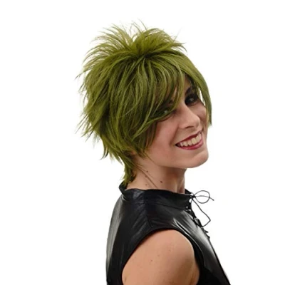 Abbildung von WIG ME UP BLUE144 T2609 Damenperücke Perücke Kurzhaarperücke kurz toupiert wilde Strähnen 80er Wave Punk Grün