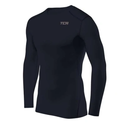 Abbildung von TCA Herren HyperFusion Kompressionsshirt Atmungsaktiv Langarm Funktionsshirts Schnell Trocknend Sportshirt Laufshirt Dunkelblau, L
