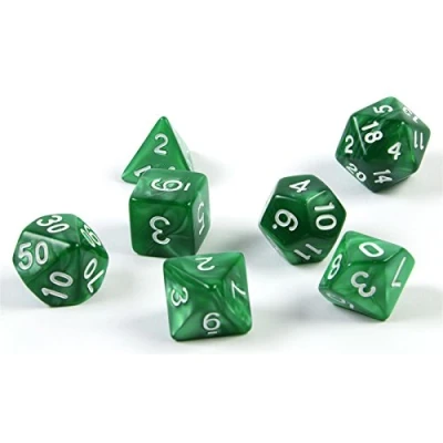 Abbildung von shibby 7 polyedrische Würfel für Rollen und Tabletopspiele in grün mit Beutel