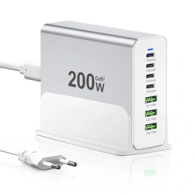Abbildung von Ladegerät USB C 200W, 7 Port GaN III Ladestation, PD 65W Netzteil Kompatibel mit MacBook Pro/Air, Dell XPS, iPad, Surface Book, Chromebook, Pixelbook, Matebook, Samsung Galaxy 24, iPhone 15