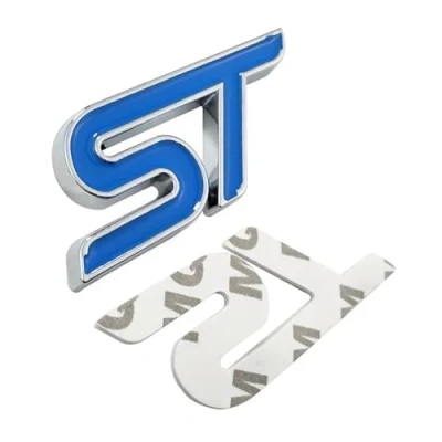 Abbildung von Metall Rot Blau ST Frontgrill Aufkleber Auto Kopf Grill Emblem Abzeichen Chrom Kompatibel mit Fiesta Focus Mondeo Car Styling(Blue Tape)