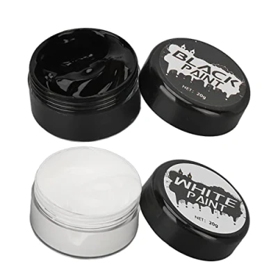 Abbildung von Halloween Cosplay SFX Make Up Schwarz Weiß Gesicht Körperbemalung Spezialeffekte Kit Dress Schminkkits für Erwachsene Vollflächige Gesichtsbemalung DIY Themenpartys