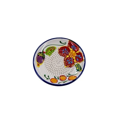 Abbildung von Kaladia Multireibe Reibeteller mit roter Blüte, Keramik, handbemalte Küchenreibe Made in Spain