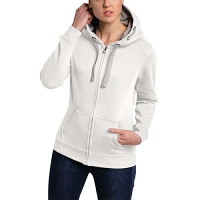 Abbildung von HRM Damen Hooded Jacket, offwhite, Gr. XL I Premium Kapuzenjacke mit Kontrast Innenfutter Basic Hoodie Reißverschluss Zip Hochwertige &amp; nachhaltige Oberteile