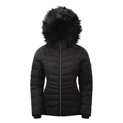 Abbildung von Dare 2b Damen Glamorize II Veste de ski isolante, imperméable respirante Avec Capuche détachable et Jupe par Neige wasserdichte isolierte Jacken, Schwarz, FR : S (Taille Fabricant 10)