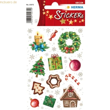 Abbildung von HERMA 15072 Aufkleber Weihnachtsmotive, 36 Stück, Weihnachten Sticker mit Lebkuchen Weihnachtskugel Weihnachtskerzen, Kinder Etiketten für Weihnachtsdeko Geschenke Adventskalender Winter Dekoration