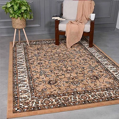 Abbildung von Vimoda Orientteppich Klassischer Oriental Teppich Kurzflor in Beige, Rot &amp; Grau, Rechteckig, Höhe: 7 mm, Kunstvollem Klassik Muster Blumen Braun Schwarz