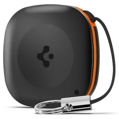Abbildung von Spigen Tag Me Schlüsselfinder mt Handschlaufe Bluetooth Tracker Kompatibel mit Apple Wo ist? App, (NUR iOS und MacBook) Suchfunktion Kofferfinder Austauschbare Batterie (1 Stück) Schwarz