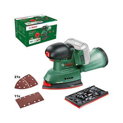 Abbildung von Bosch Akku Schleifer UniversalSander 18V 10 (ohne Akku; 18 Volt System; für die DIY Holzbearbeitung; 32x Schleifpapier; im Karton) Amazon Edition