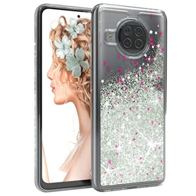 Abbildung von EAZY CASE Hülle kompatibel mit Xiaomi Mi 10T Lite 5G Schutzhülle Flüssig Glitzer, Handyhülle, Schutzhülle, Back Cover Glitter Flüssigkeit, TPU/Silikon, Transparent/Durchsichtig, Silber