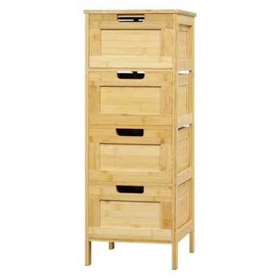 Abbildung von EUGAD Badezimmerschrank, Badschrank Bambus, Badregal mit 4 Schubladen, Badkommode stehend, Beistellschrank für Badezimmer Küche Flur, 30x80x30 cm