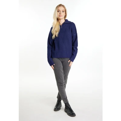 Abbildung von DREIMASTER Vintage Damen Rippstrick Troyer M / Marine 49% recyceltes Polyester 23% Polyacryl 20% 6% Wolle 2% Elasthan