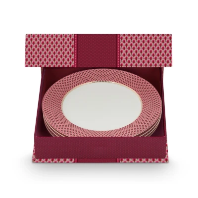 Abbildung von PIP STUDIO Flower Festival Scallop Speiseteller dark pink 26,5cm Set4
