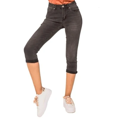 Abbildung von Nina Carter Capri 3/4 Kurze 5 Pocket Jeans Shorts, Damen, Größe: 44, Grey