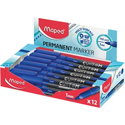 Abbildung von Maped Custom Permanentmarker, fein, 12 Stück, Blau, feine Spitze, 2 mm, verschiedene Oberflächen