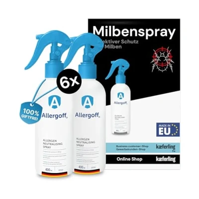 Abbildung von Allergoff Milbenspray 6x 400ml Profi Schutz für Hotels &amp; Gewerbe 100% giftfrei effektiv 6 Monate Langzeitschutz Ideal allergikerfreundliche Unterkünfte