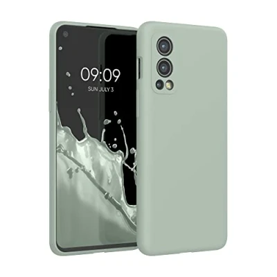 Abbildung von kwmobile Hülle kompatibel mit OnePlus Nord 2 5G Silikon Handy Case Handyhülle weiche Oberfläche kabelloses Laden Graugrün