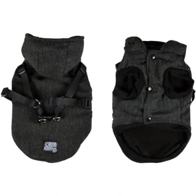 Abbildung von dynamic24 Hundejacke, Mantel mit Gurt Winterjacke Hundebekleidung anthrazit