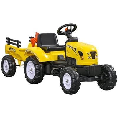 Abbildung von HOMCOM Trettraktor Tretauto Traktor mit Anhänger Kindertrettraktor Metall Gelb, L133 x B42 H51cm