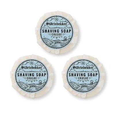 Abbildung von Störtebekker® Premium Rasierseife Crusoe 70g x 3 Handgefertigte Seife für ergiebigen Rasierschaum Perfekt die Rasur mit Rasierhobel &amp; Rasiermesser Vegane Damen Herren